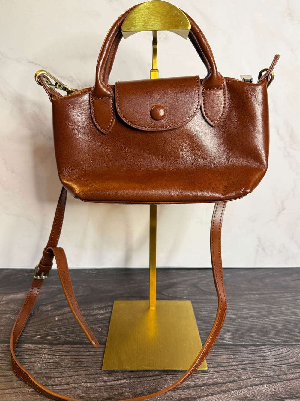 Brown Mini Satchel Crossbody Top Handle Bag Cognac EUC